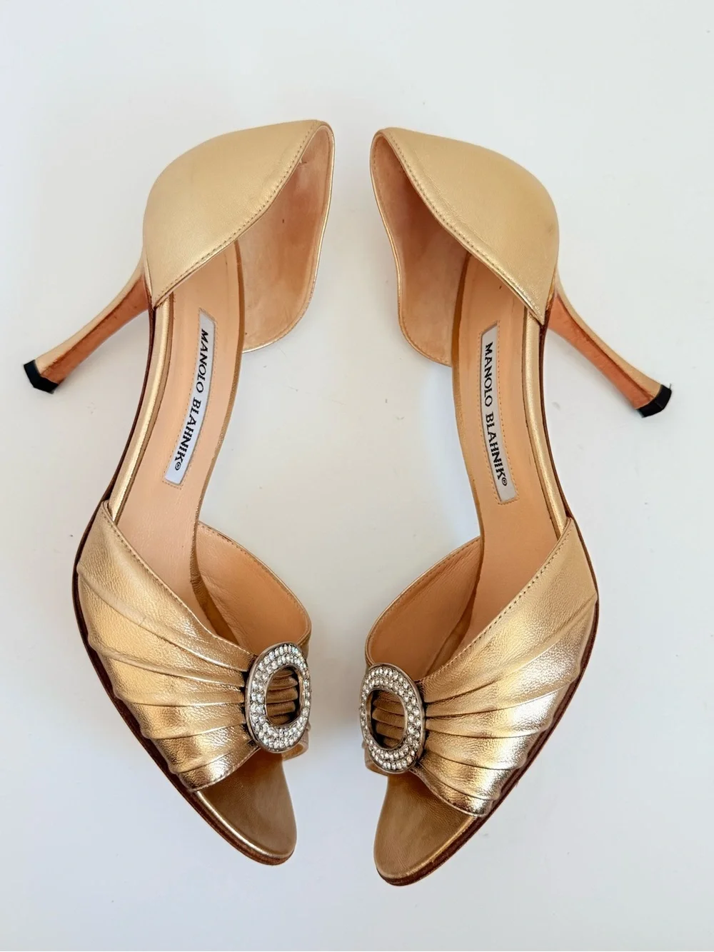Manolo Blahnik Sedaraby Gold Crystal D’Orsay Heels 39.5 SATC Carrie Bradshaw